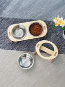 WoodSteel™ | Conjunto de Tigelas em Aço Inox Antiviragem com Suporte de Madeira para Pets