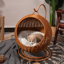 RoundHang™ | Hammock Redondo Semiaberto em Rattan para Gatos — Verão e Inverno