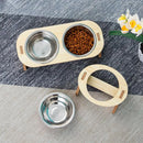 WoodSteel™ | Conjunto de Tigelas em Aço Inox Antiviragem com Suporte de Madeira para Pets