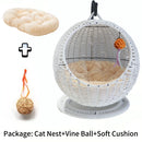 RoundHang™ | Hammock Redondo Semiaberto em Rattan para Gatos — Verão e Inverno