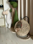 RoundHang™ | Hammock Redondo Semiaberto em Rattan para Gatos — Verão e Inverno