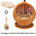 RoundHang™ | Hammock Redondo Semiaberto em Rattan para Gatos — Verão e Inverno