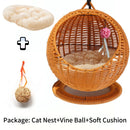 RoundHang™ | Hammock Redondo Semiaberto em Rattan para Gatos — Verão e Inverno