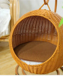 RoundHang™ | Hammock Redondo Semiaberto em Rattan para Gatos — Verão e Inverno