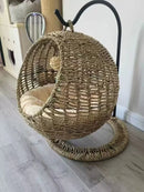 RoundHang™ | Hammock Redondo Semiaberto em Rattan para Gatos — Verão e Inverno