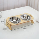 WoodSteel™ | Conjunto de Tigelas em Aço Inox Antiviragem com Suporte de Madeira para Pets
