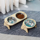 WoodSteel™ | Conjunto de Tigelas em Aço Inox Antiviragem com Suporte de Madeira para Pets