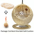 RoundHang™ | Hammock Redondo Semiaberto em Rattan para Gatos — Verão e Inverno