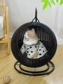 RoundHang™ | Hammock Redondo Semiaberto em Rattan para Gatos — Verão e Inverno