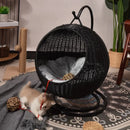 RoundHang™ | Hammock Redondo Semiaberto em Rattan para Gatos — Verão e Inverno