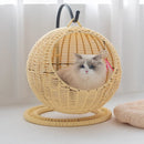 RoundHang™ | Hammock Redondo Semiaberto em Rattan para Gatos — Verão e Inverno