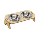 WoodSteel™ | Conjunto de Tigelas em Aço Inox Antiviragem com Suporte de Madeira para Pets