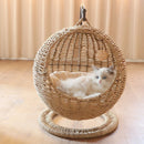 RoundHang™ | Hammock Redondo Semiaberto em Rattan para Gatos — Verão e Inverno