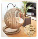 RoundHang™ | Hammock Redondo Semiaberto em Rattan para Gatos — Verão e Inverno