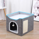 DuoHide™ | Cama Dobrável 2 Andares com Arranhador e Porta para Gatos