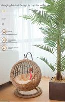 RoundHang™ | Hammock Redondo Semiaberto em Rattan para Gatos — Verão e Inverno