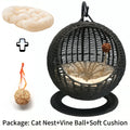 RoundHang™ | Hammock Redondo Semiaberto em Rattan para Gatos — Verão e Inverno