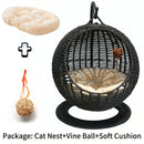 RoundHang™ | Hammock Redondo Semiaberto em Rattan para Gatos — Verão e Inverno