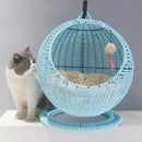 RoundHang™ | Hammock Redondo Semiaberto em Rattan para Gatos — Verão e Inverno