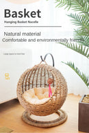 RoundHang™ | Hammock Redondo Semiaberto em Rattan para Gatos — Verão e Inverno