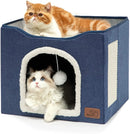 DuoHide™ | Cama Dobrável 2 Andares com Arranhador e Porta para Gatos