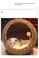 RoundHang™ | Hammock Redondo Semiaberto em Rattan para Gatos — Verão e Inverno