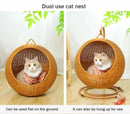RoundHang™ | Hammock Redondo Semiaberto em Rattan para Gatos — Verão e Inverno