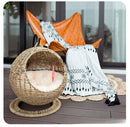 RoundHang™ | Hammock Redondo Semiaberto em Rattan para Gatos — Verão e Inverno