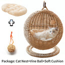 RoundHang™ | Hammock Redondo Semiaberto em Rattan para Gatos — Verão e Inverno