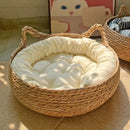 RattanBasket™ | Cesta-Cama de Rattan Trançado com Almofada para Gatos e Cães