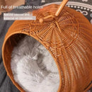 RoundHang™ | Hammock Redondo Semiaberto em Rattan para Gatos — Verão e Inverno