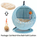 RoundHang™ | Hammock Redondo Semiaberto em Rattan para Gatos — Verão e Inverno