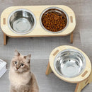 WoodSteel™ | Conjunto de Tigelas em Aço Inox Antiviragem com Suporte de Madeira para Pets