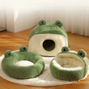 FrogVilla™ | Casinha Semiaberta em Formato de Sapo com Colchão para Gatos e Cães