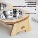 WoodSteel™ | Conjunto de Tigelas em Aço Inox Antiviragem com Suporte de Madeira para Pets