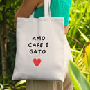 Bolsa Ecobag Estampa Eu amo Café e Gatos - 100% algodão